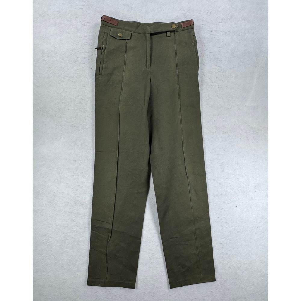 Lauren Ralph Lauren Petite Olive Green Equestrian Trousers Pants 2P Brass Detail